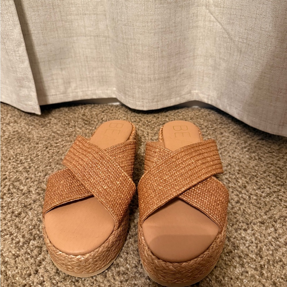 Women's Tan Woven Platform Sandals
